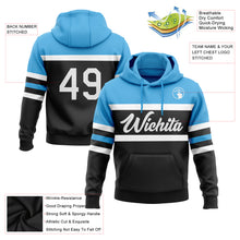 Load image into Gallery viewer, Custom Stitched Black White-Sky Blue Line Sports Pullover Sweatshirt Hoodie