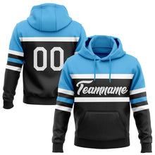 Load image into Gallery viewer, Custom Stitched Black White-Sky Blue Line Sports Pullover Sweatshirt Hoodie