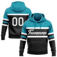 Load image into Gallery viewer, Custom Stitched Black White-Teal Line Sports Pullover Sweatshirt Hoodie
