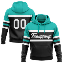Load image into Gallery viewer, Custom Stitched Black White-Aqua Line Sports Pullover Sweatshirt Hoodie
