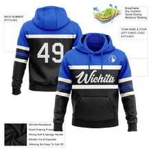 Load image into Gallery viewer, Custom Stitched Black White-Thunder Blue Line Sports Pullover Sweatshirt Hoodie