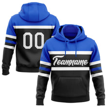 Load image into Gallery viewer, Custom Stitched Black White-Thunder Blue Line Sports Pullover Sweatshirt Hoodie