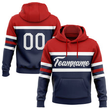 Load image into Gallery viewer, Custom Stitched Navy White-Red Line Sports Pullover Sweatshirt Hoodie