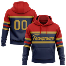 Load image into Gallery viewer, Custom Stitched Navy Old Gold-Red Line Sports Pullover Sweatshirt Hoodie