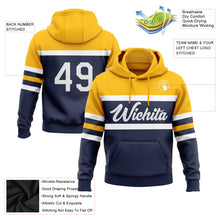 Load image into Gallery viewer, Custom Stitched Navy White-Gold Line Sports Pullover Sweatshirt Hoodie