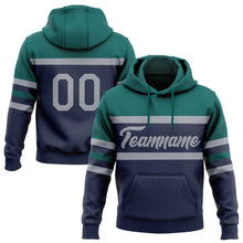 Load image into Gallery viewer, Custom Stitched Navy Gray-Teal Line Sports Pullover Sweatshirt Hoodie