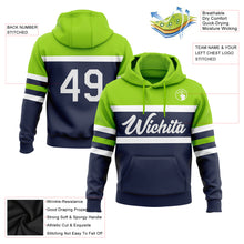 Load image into Gallery viewer, Custom Stitched Navy White-Neon Green Line Sports Pullover Sweatshirt Hoodie