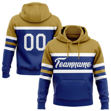 Load image into Gallery viewer, Custom Stitched Royal White-Old Gold Line Sports Pullover Sweatshirt Hoodie