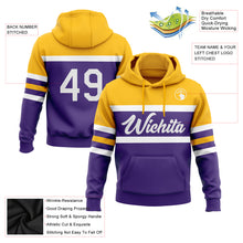 Load image into Gallery viewer, Custom Stitched Purple White-Gold Line Sports Pullover Sweatshirt Hoodie