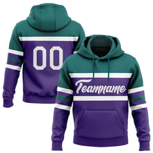 Load image into Gallery viewer, Custom Stitched Purple White-Teal Line Sports Pullover Sweatshirt Hoodie