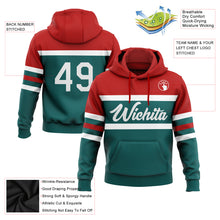 Load image into Gallery viewer, Custom Stitched Teal White-Red Line Sports Pullover Sweatshirt Hoodie