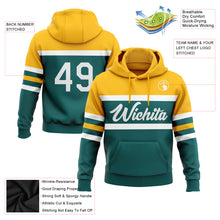 Load image into Gallery viewer, Custom Stitched Teal White-Gold Line Sports Pullover Sweatshirt Hoodie