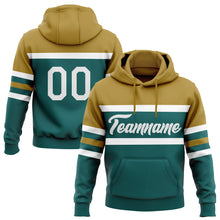 Load image into Gallery viewer, Custom Stitched Teal White-Old Gold Line Sports Pullover Sweatshirt Hoodie