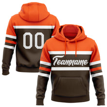 Load image into Gallery viewer, Custom Stitched Brown White-Orange Line Sports Pullover Sweatshirt Hoodie