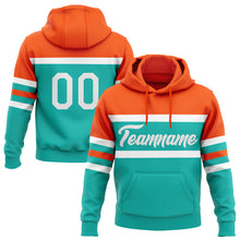 Load image into Gallery viewer, Custom Stitched Aqua White-Orange Line Sports Pullover Sweatshirt Hoodie