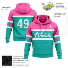 Load image into Gallery viewer, Custom Stitched Aqua White-Pink Line Sports Pullover Sweatshirt Hoodie