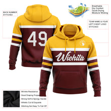 Load image into Gallery viewer, Custom Stitched Burgundy White-Gold Line Sports Pullover Sweatshirt Hoodie
