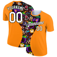 Load image into Gallery viewer, Custom Orange Brown-Black 3D Halloween Performance T-Shirt