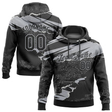 Load image into Gallery viewer, Custom Stitched Black Gray 3D Pattern Design Torn Paper Style Sports Pullover Sweatshirt Hoodie