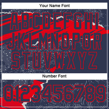 Load image into Gallery viewer, Custom Stitched Navy Fire Red 3D Pattern Design Torn Paper Style Sports Pullover Sweatshirt Hoodie