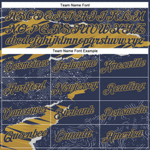 Load image into Gallery viewer, Custom Stitched Navy Old Gold 3D Pattern Design Torn Paper Style Sports Pullover Sweatshirt Hoodie