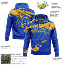 Load image into Gallery viewer, Custom Stitched Thunder Blue Gold 3D Pattern Design Torn Paper Style Sports Pullover Sweatshirt Hoodie