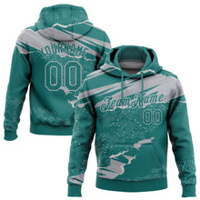 Load image into Gallery viewer, Custom Stitched Teal Gray 3D Pattern Design Torn Paper Style Sports Pullover Sweatshirt Hoodie