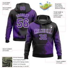 Load image into Gallery viewer, Custom Stitched Black Purple-White 3D Pattern Design Abstract Brush Stroke Sports Pullover Sweatshirt Hoodie