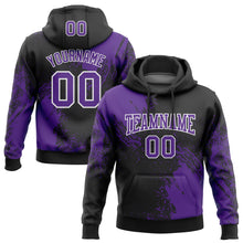 Load image into Gallery viewer, Custom Stitched Black Purple-White 3D Pattern Design Abstract Brush Stroke Sports Pullover Sweatshirt Hoodie