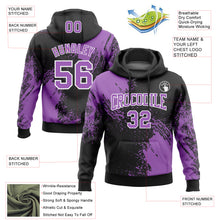Load image into Gallery viewer, Custom Stitched Black Medium Purple-White 3D Pattern Design Abstract Brush Stroke Sports Pullover Sweatshirt Hoodie