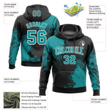Load image into Gallery viewer, Custom Stitched Black Teal-White 3D Pattern Design Abstract Brush Stroke Sports Pullover Sweatshirt Hoodie