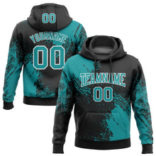 Load image into Gallery viewer, Custom Stitched Black Teal-White 3D Pattern Design Abstract Brush Stroke Sports Pullover Sweatshirt Hoodie