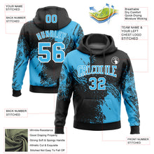 Load image into Gallery viewer, Custom Stitched Black Sky Blue-White 3D Pattern Design Abstract Brush Stroke Sports Pullover Sweatshirt Hoodie