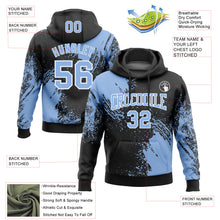 Load image into Gallery viewer, Custom Stitched Black Light Blue-White 3D Pattern Design Abstract Brush Stroke Sports Pullover Sweatshirt Hoodie