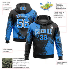 Load image into Gallery viewer, Custom Stitched Black Powder Blue-White 3D Pattern Design Abstract Brush Stroke Sports Pullover Sweatshirt Hoodie