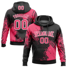 Load image into Gallery viewer, Custom Stitched Black Neon Pink-White 3D Pattern Design Abstract Brush Stroke Sports Pullover Sweatshirt Hoodie