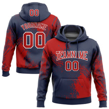 Load image into Gallery viewer, Custom Stitched Navy Red-White 3D Pattern Design Abstract Brush Stroke Sports Pullover Sweatshirt Hoodie
