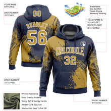 Load image into Gallery viewer, Custom Stitched Navy Old Gold-White 3D Pattern Design Abstract Brush Stroke Sports Pullover Sweatshirt Hoodie