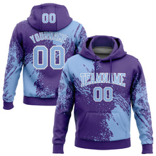 Load image into Gallery viewer, Custom Stitched Purple Light Blue-White 3D Pattern Design Abstract Brush Stroke Sports Pullover Sweatshirt Hoodie