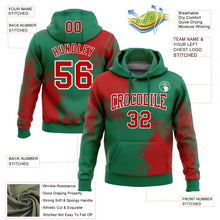 Load image into Gallery viewer, Custom Stitched Kelly Green Red-White 3D Pattern Design Abstract Brush Stroke Sports Pullover Sweatshirt Hoodie
