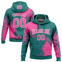 Load image into Gallery viewer, Custom Stitched Teal Pink-White 3D Pattern Design Abstract Brush Stroke Sports Pullover Sweatshirt Hoodie