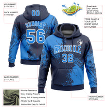 Load image into Gallery viewer, Custom Stitched Navy Powder Blue-White 3D Pattern Design Abstract Brush Stroke Sports Pullover Sweatshirt Hoodie