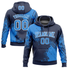 Load image into Gallery viewer, Custom Stitched Navy Powder Blue-White 3D Pattern Design Abstract Brush Stroke Sports Pullover Sweatshirt Hoodie