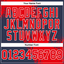 Load image into Gallery viewer, Custom Stitched Navy Fire Red-White 3D Pattern Design Abstract Brush Stroke Sports Pullover Sweatshirt Hoodie