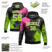 Load image into Gallery viewer, Custom Stitched Black Neon Green-Pink 3D Pattern Design Abstract Brush Stroke Sports Pullover Sweatshirt Hoodie