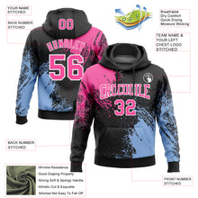 Load image into Gallery viewer, Custom Stitched Black Pink-Light Blue 3D Pattern Design Abstract Brush Stroke Sports Pullover Sweatshirt Hoodie