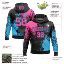 Load image into Gallery viewer, Custom Stitched Black Pink-Sky Blue 3D Pattern Design Abstract Brush Stroke Sports Pullover Sweatshirt Hoodie