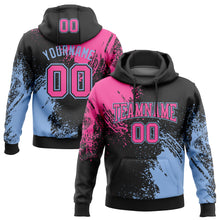 Load image into Gallery viewer, Custom Stitched Black Pink-Light Blue 3D Pattern Design Abstract Brush Stroke Sports Pullover Sweatshirt Hoodie