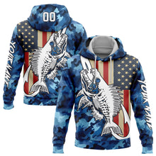Load image into Gallery viewer, Custom Camo White-Black 3D American Flag And Fish Hook Skull Fishing Sports Pullover Sweatshirt Salute To Service Hoodie
