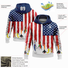 Load image into Gallery viewer, Custom White US Navy Blue Red-Black 3D American Flag And Fish Hook Fishing Bait Sports Pullover Sweatshirt Hoodie
